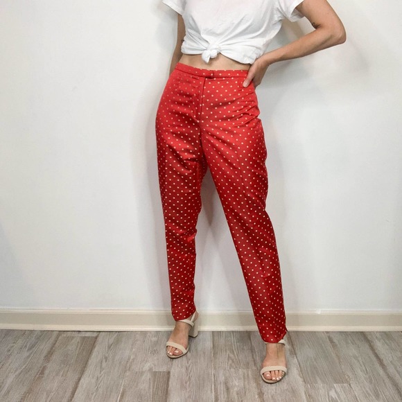 VINTAGE DONCASTER polka dot red white trousers high rise flat front rockabilly - Picture 10 of 11